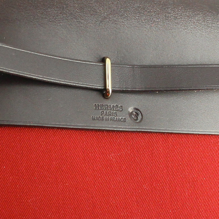 Bolsito de mano Hermès Herbag - Pocket Hand en lona naranja y roja y cuero marrón - Detail D4