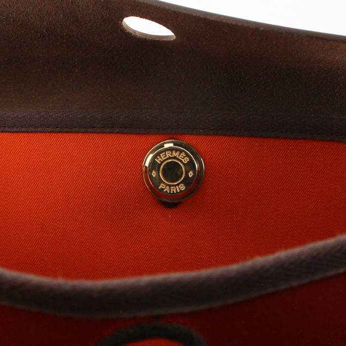 Pochette Hermès Herbag - Pocket Hand en toile orange et rouge et cuir marron - Detail D5
