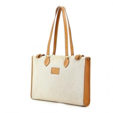 Sac cabas Hermès Kaba en toile beige argile et cuir naturel