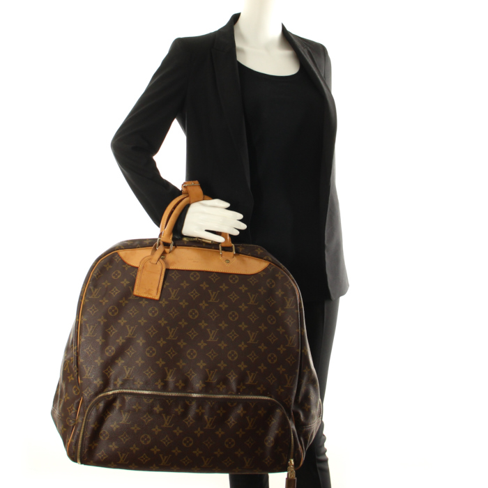 Sac de voyage en toile monogram enduite et cuir naturel - Detail D1