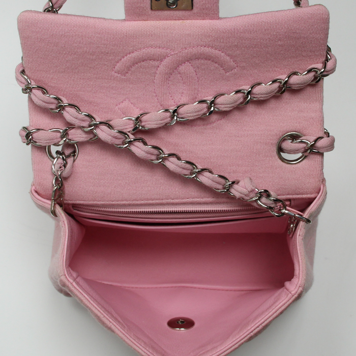 Bolso de mano Mini Timeless en tela rosa caramelo - Detail D2
