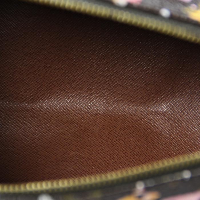 Papillon Watercolor handbag in brown and pink monogram canvas and natural leather - Detail D2