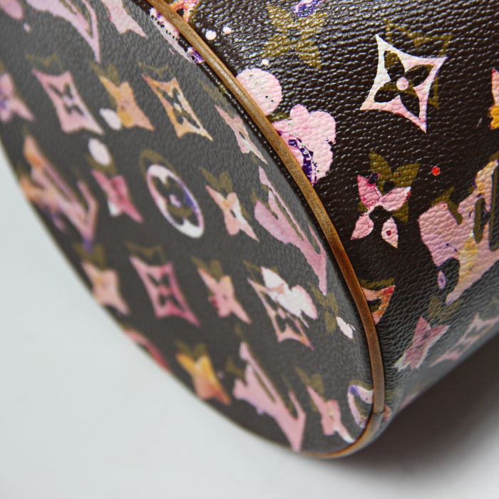 Borsa Papillon Watercolor in tela monogram cerata marrone e rosa e pelle naturale - Detail D4