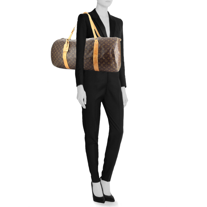 Travel bag in monogram canvas and natural leather - Detail D1