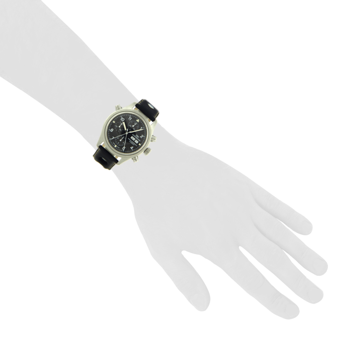 IWC Pilot Double Chronograph watch in stainless steel ref.  3713 Circa 2000 - Detail D2