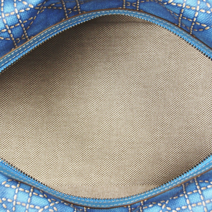 Borsa in tela con stampa e pelle turchese - Detail D2