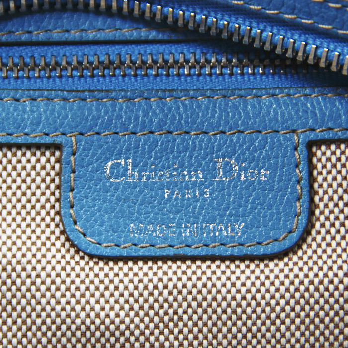 Borsa in tela con stampa e pelle turchese - Detail D3