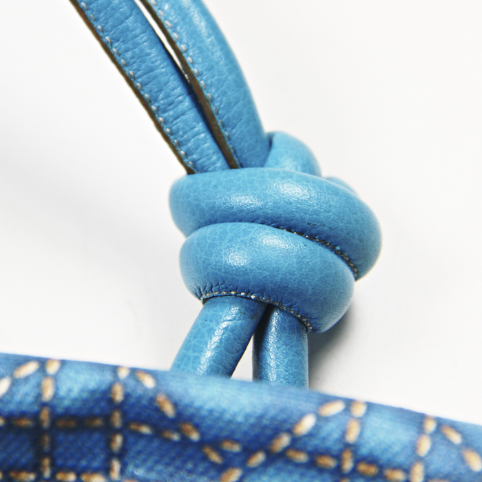 Sac à main Dior en toile imprimée et cuir turquoise - Detail D5