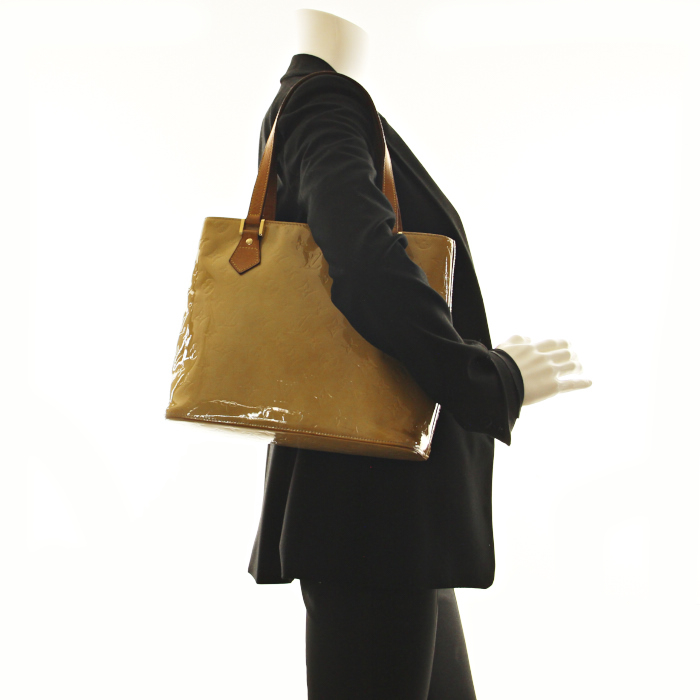 Shopping bag in pelle verniciata monogram beige - Detail D1