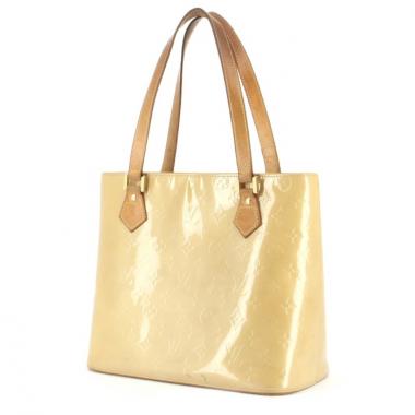 Shopping bag in pelle verniciata monogram beige