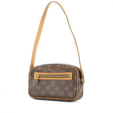 Shoulder bag in monogram canvas and natural leather