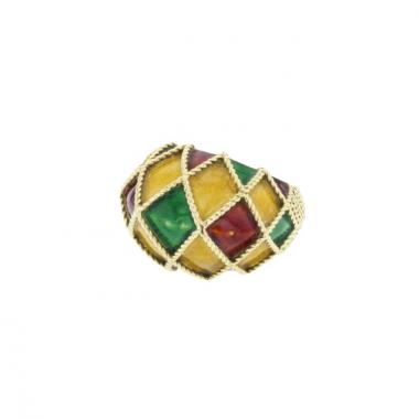 Bague époque années 60 en or jaune et émail tricolore