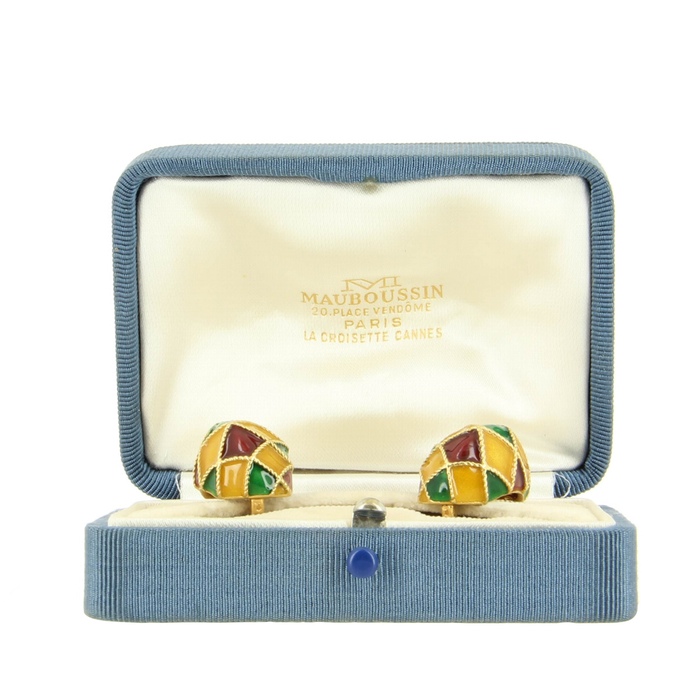 Pendientes con clip en oro amarillo y esmalte tricolor