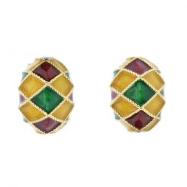 Pendientes con clip en oro amarillo y esmalte tricolor