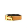 Hermes ceinture H en cuir gold et surpiqures blanches - 00pp thumbnail