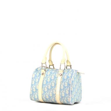 Borsa Speedy in tela monogram blu e pelle verniciata color crema