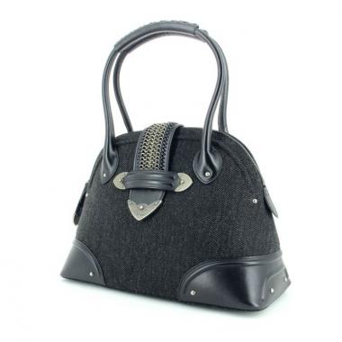 Borsa in tela grigia e pelle nera