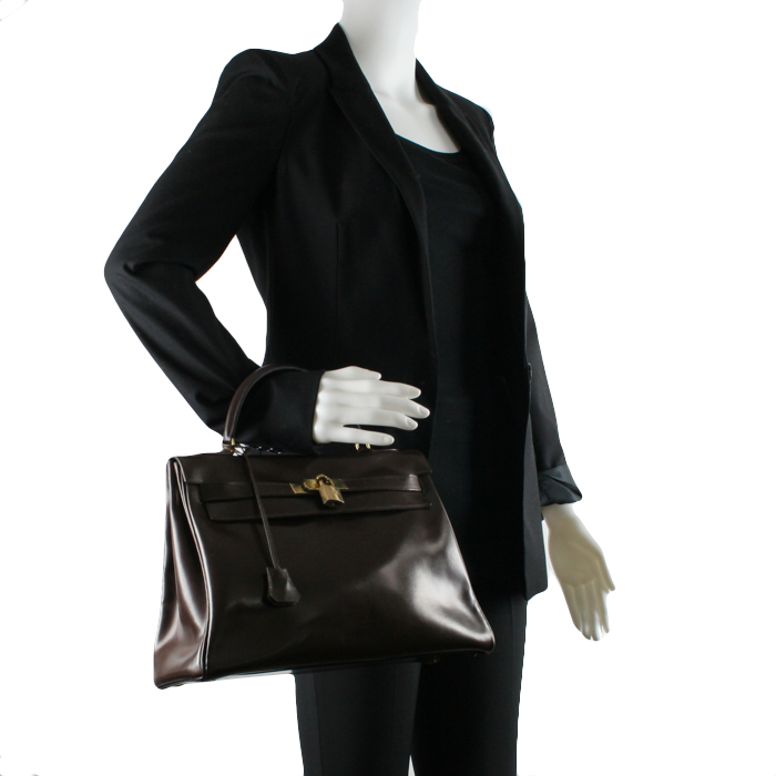 Hermes Kelly 32 cm in brown leather - Detail D1