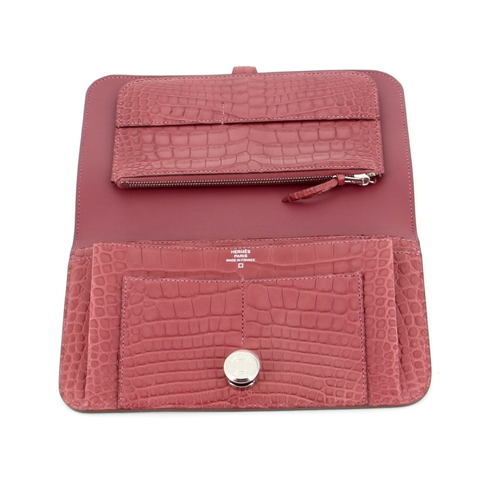 Hermes wallet Dogon in Wood Mat pink alligator - Detail D1