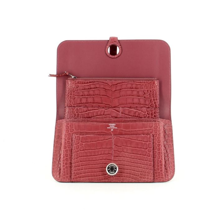 Hermes wallet Dogon in Wood Mat pink alligator - Detail D2