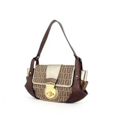 Sac à main Fendi Compilation en cuir tricolore mordoré argent et doré et tissu monogrammé