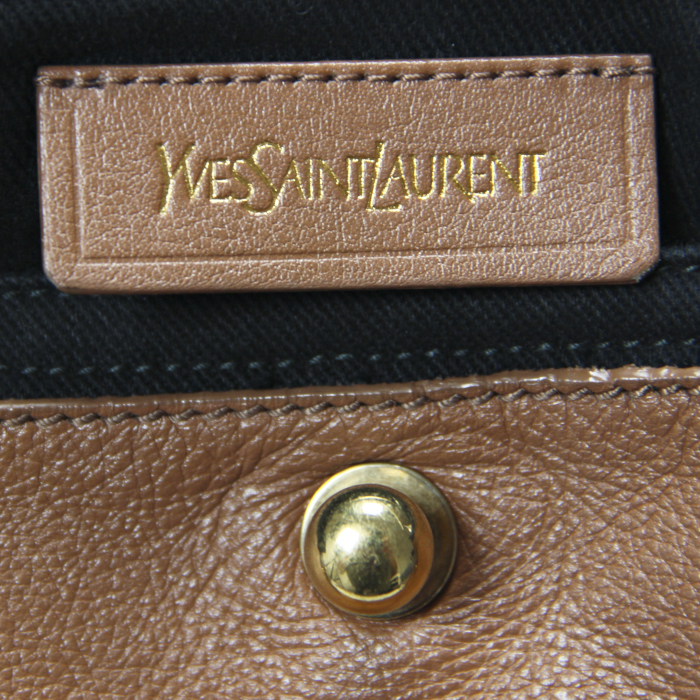 Sac Yves Saint Laurent Muse Two petit modèle en cuir tricolore marron violet et noir - Detail D3
