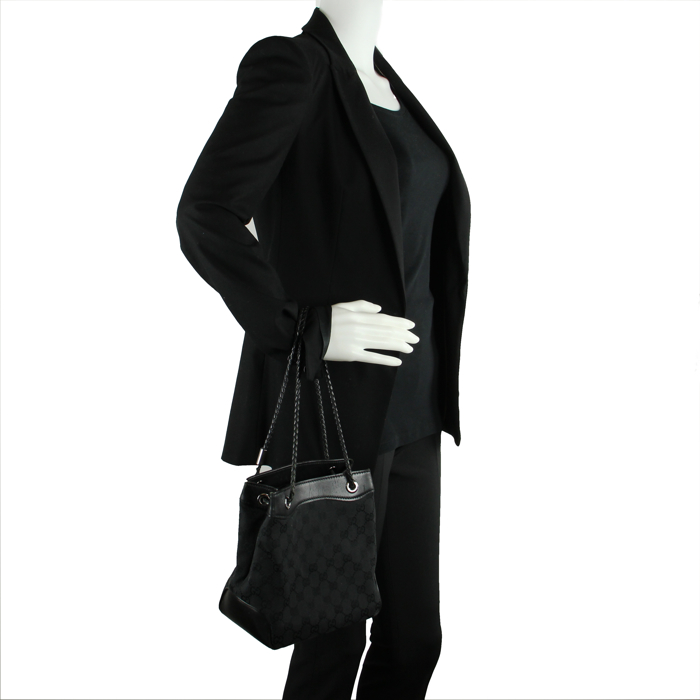 Gucci sac en toile monogram et cuir noir - Detail D1