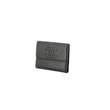 Chanel portefeuille en cuir grainé noir