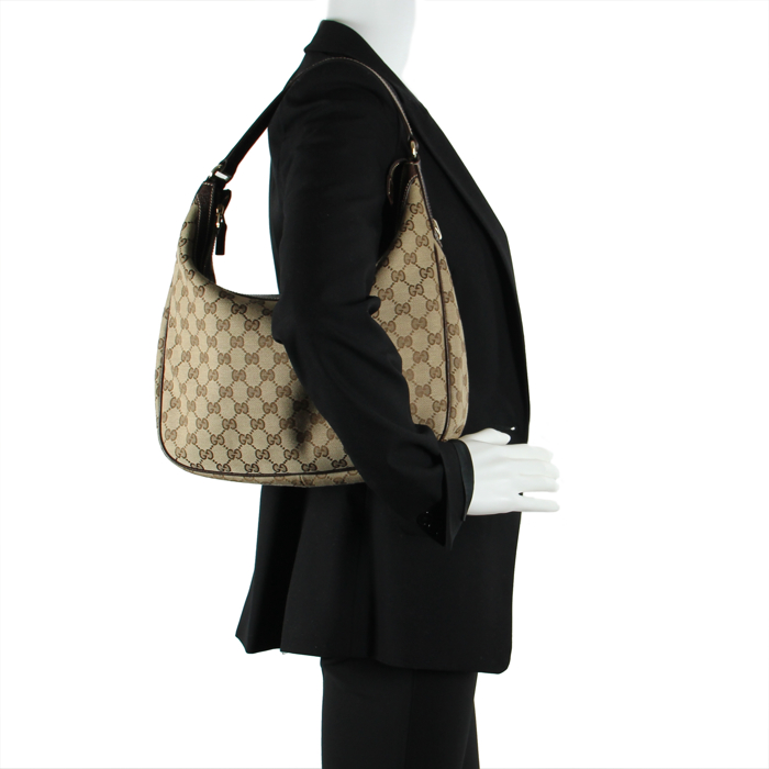 Gucci in monogram canvas and brown leather - Detail D1