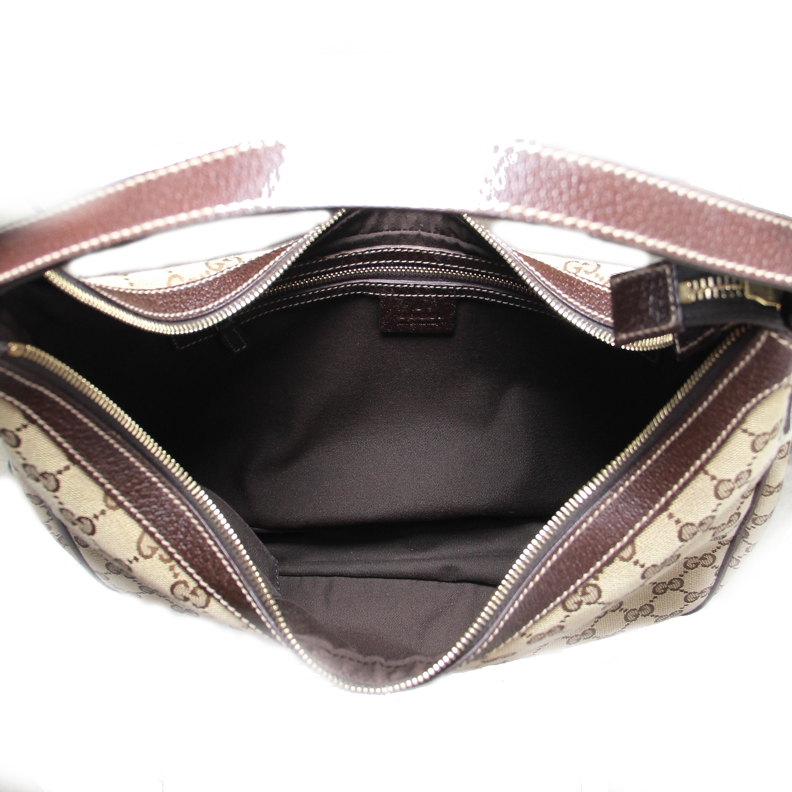 Gucci in monogram canvas and brown leather - Detail D2