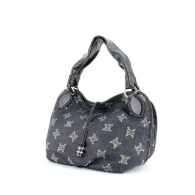 Bolso de mano en lona denim Monogram y cuero negro