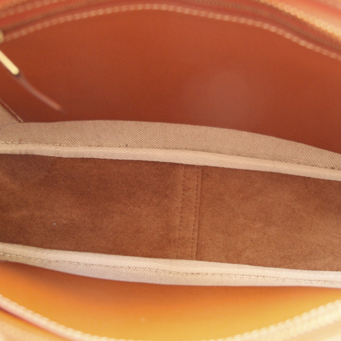 Bolso de mano en lona beige y cuero marrón - Detail D2