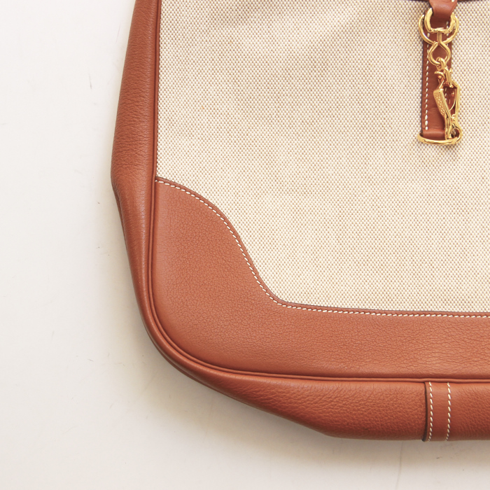 Bolso de mano en lona beige y cuero marrón - Detail D3