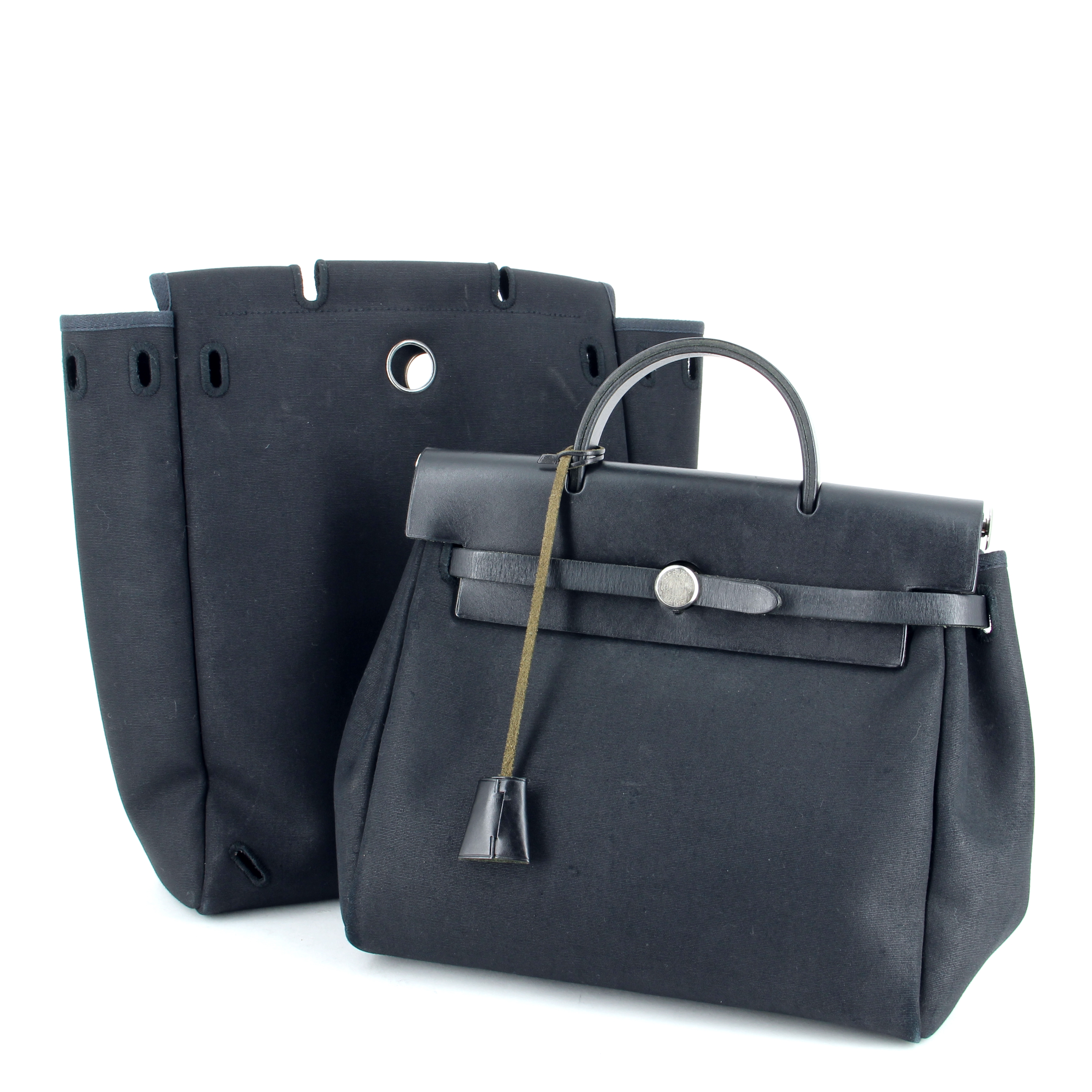 Hermès Herbag en toile et cuir noir - Detail D1