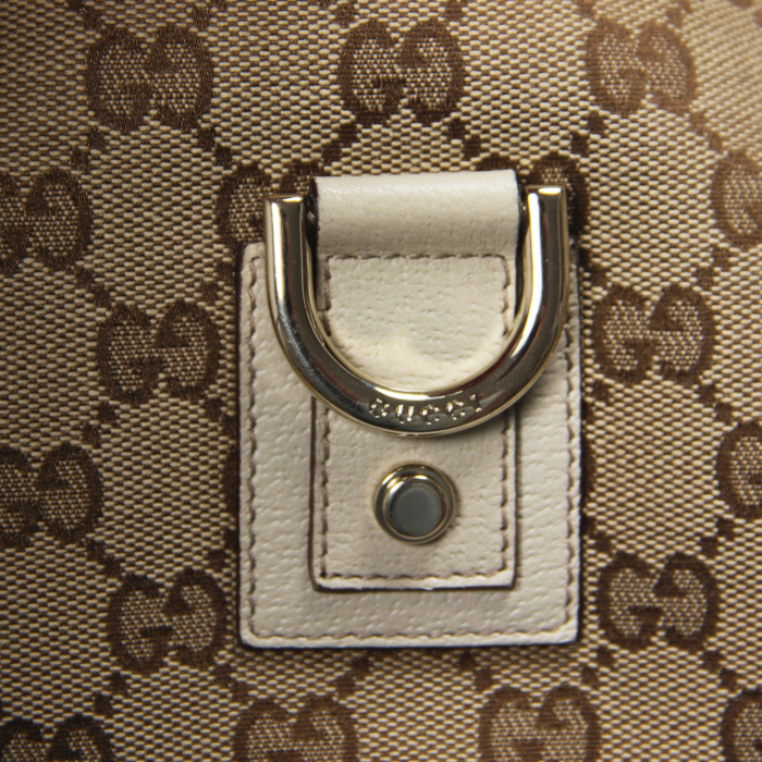 Borsa in tela monogram beige e pelle bianco sporco - Detail D5