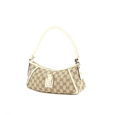 Borsa in tela monogram beige e pelle bianco sporco