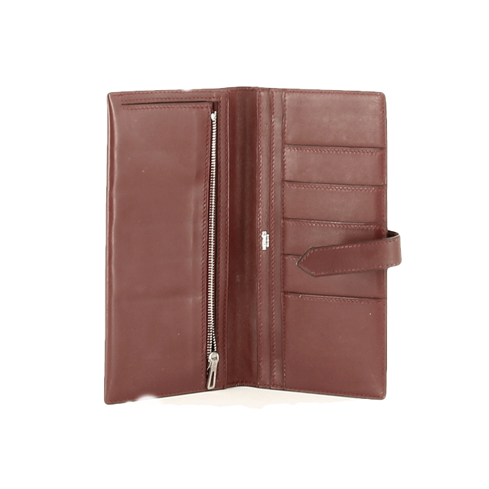 Portefeuille Hermès Béarn en cuir box bordeaux - Detail D1