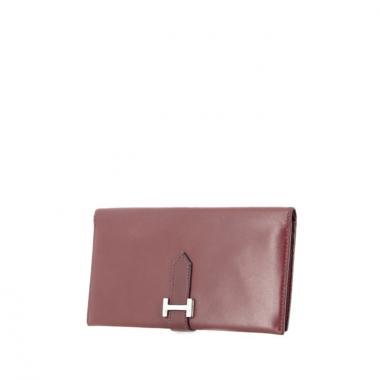 Portefeuille Hermès Béarn en cuir box bordeaux