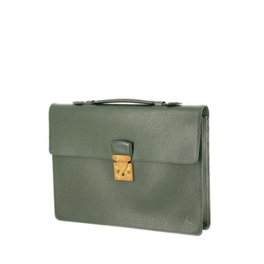 Robusto briefcase in green taiga leather