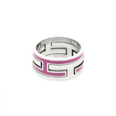 Hermès ring Move in silver and pink enamel