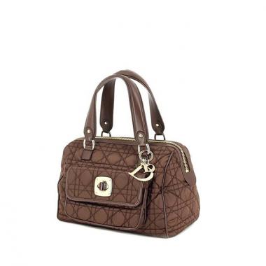 Bolso en lona de pespunte cannage y cuero marrón