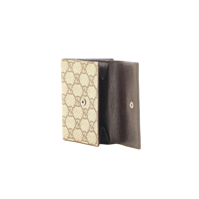 Gucci wallet in monogram canvas and brown leather - Detail D2