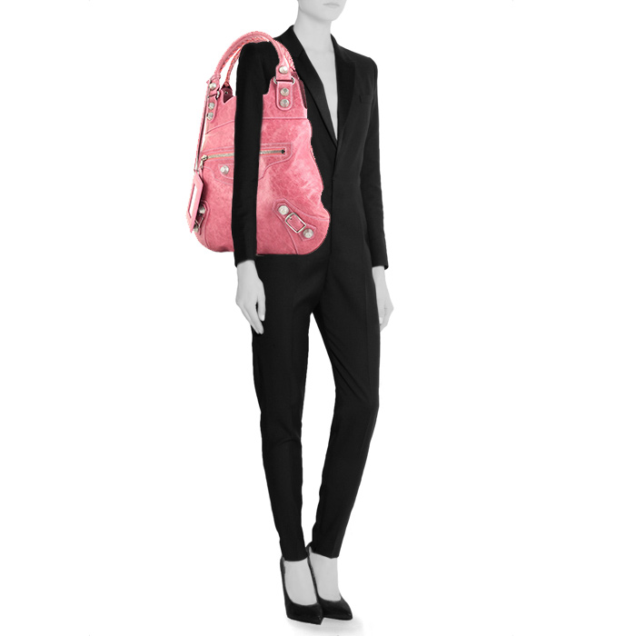 Sac à main Balenciaga en cuir rose-bonbon - Detail D1