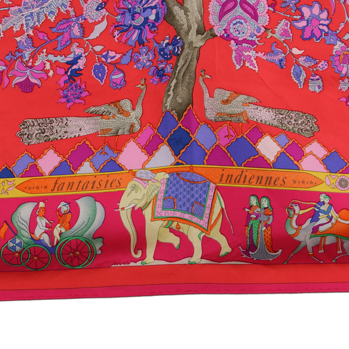 Hermès pink silk twill scarf "Fantaisies indiennes" - Detail D1