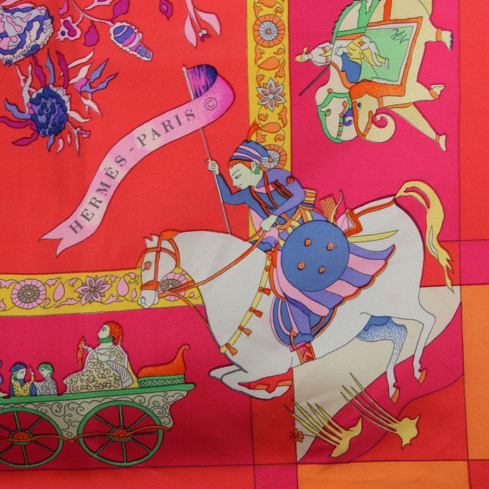 Hermès pink silk twill scarf "Fantaisies indiennes" - Detail D2
