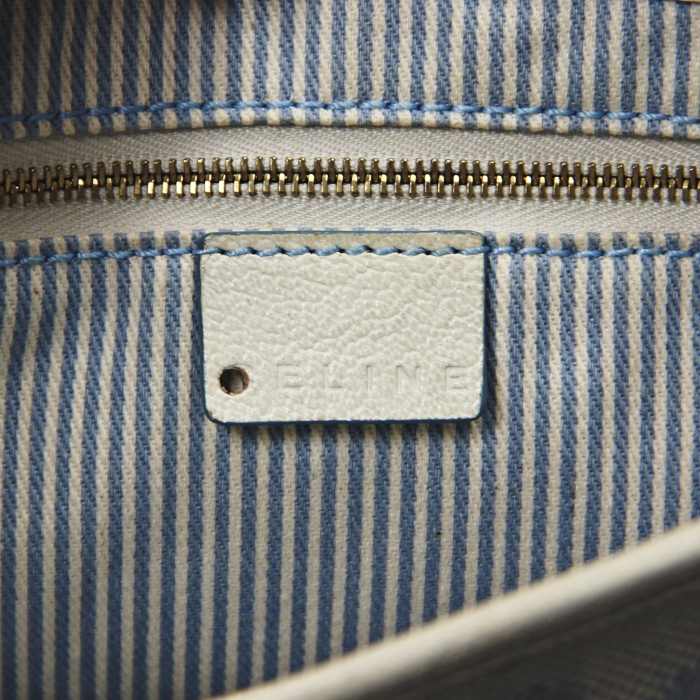 Borsa Celine in tela monogram blu e pelle bianca - Detail D3