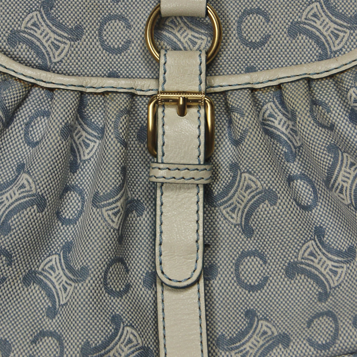Bolso de mano Celine en lona Monogram azul y cuero blanco - Detail D4