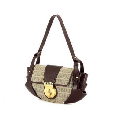 Fendi in monogram canvas and brown leather
