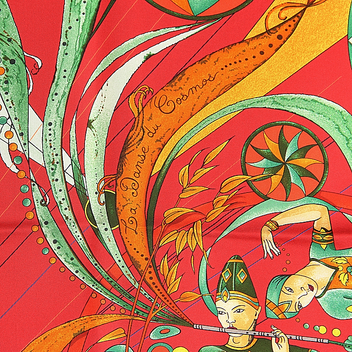 Hermès carré en twill de soie rouge "la Danse du Cosmos"  - Detail D1