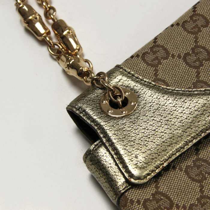 Borsa a spalla Tom Ford in tela monogram beige e pelle dorata - Detail D4